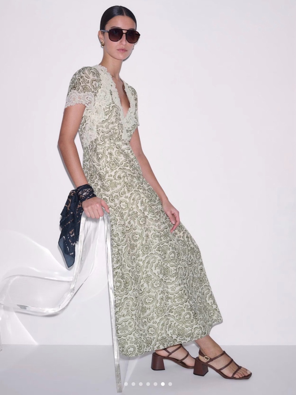 ME+EM Silk Cotton Entangled Lace Print Maxi V Neck Dress - Picture 11 of 12